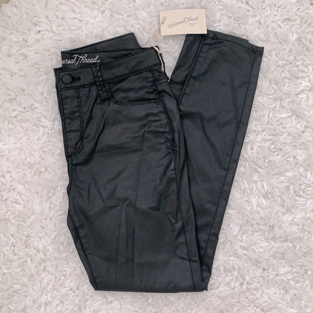High Waist Leather Look Skinny Jeans